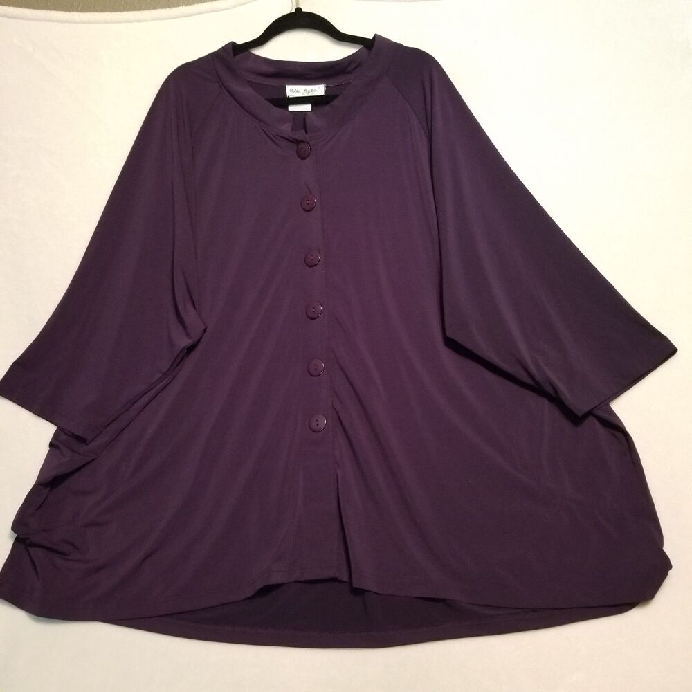 Ulla Popken Plus Sz 32/34 Top Deep Purple Knit Button Front Stretch Comfort